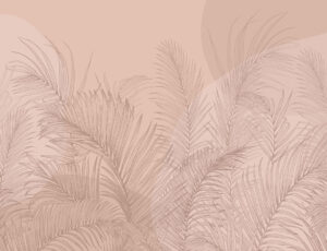Foglie di palma illustrate con forme geometriche carta da parati rosa